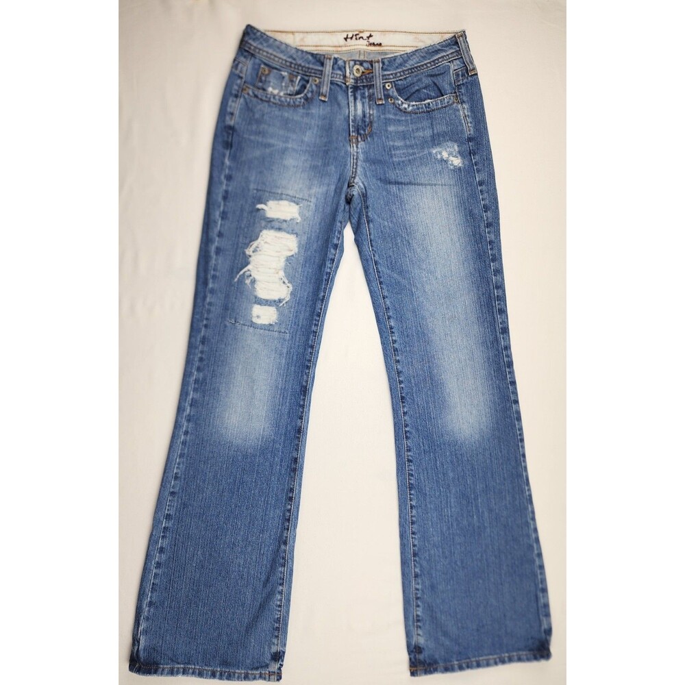 Hint Women's Denim Jeans Distressed Size 3 Flare Leg Low Rise Y2k